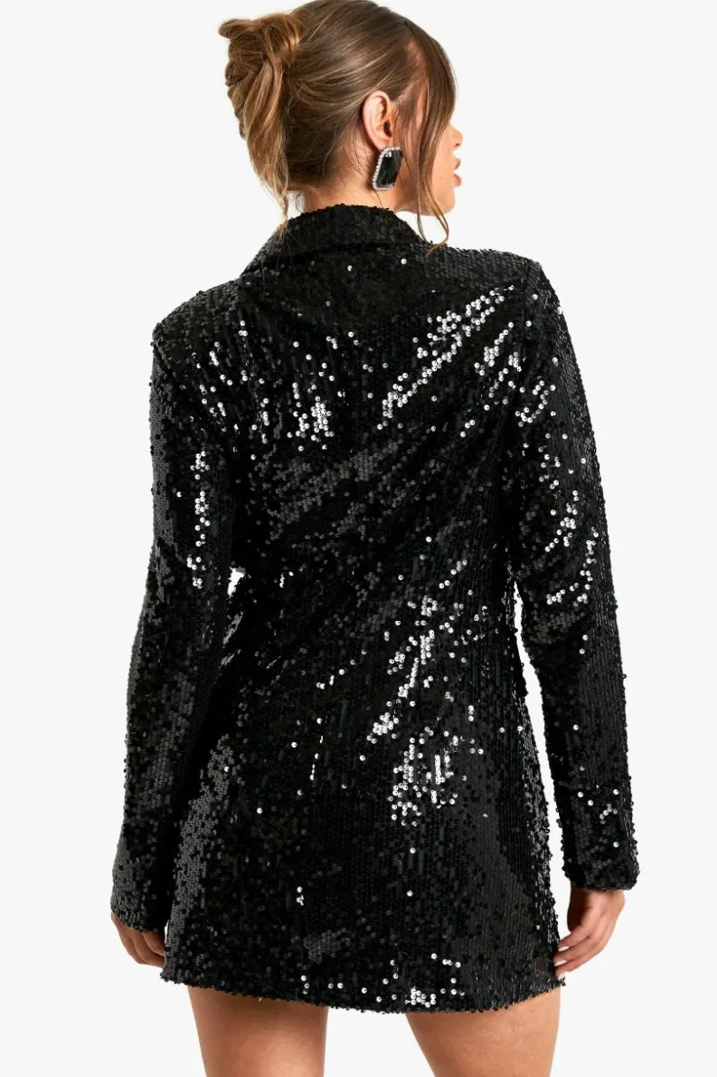 Blazer Dresses*boohoo Sequin Blazer Dress black