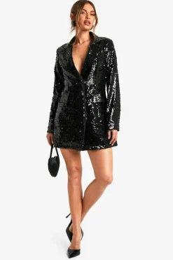 Blazer Dresses*boohoo Sequin Blazer Dress black