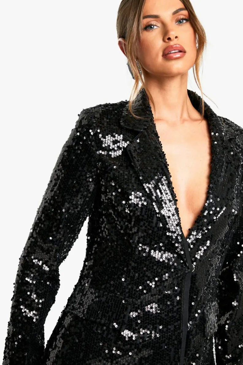 Blazer Dresses*boohoo Sequin Blazer Dress black