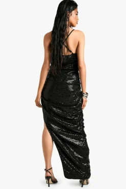 Cami Dresses|Maxi Dresses*boohoo Sequin Cowl Slip Maxi black