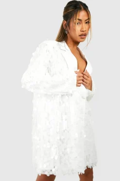 Blazer Dresses|Mini Dresses*boohoo Sequin Disc Oversized Blazer Party Dress white