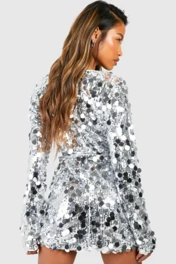 Wrap Dresses*boohoo Sequin Disc Wrap Dress silver