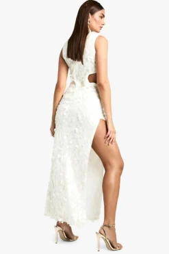 Maxi Dresses*boohoo Sequin High Neck Cut Out Split Leg Maxi Dress white