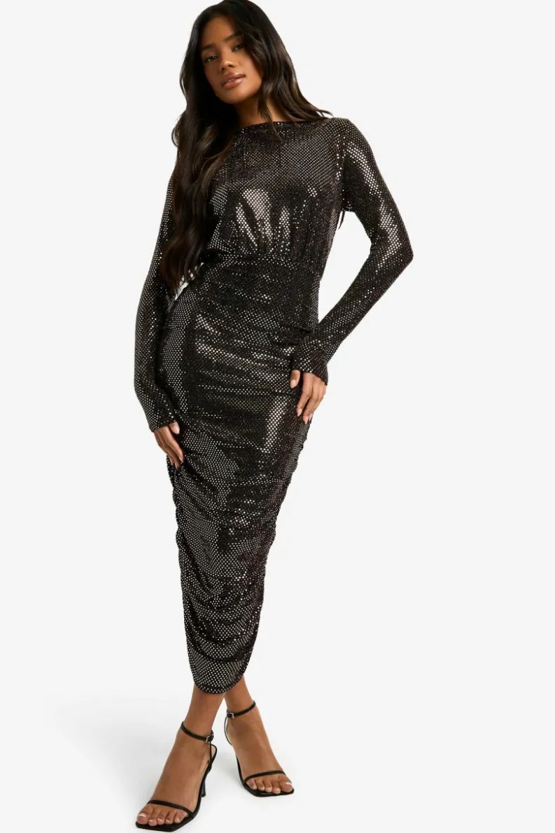 Bodycon Dresses|Midi Dresses*boohoo Sequin High Neck Rouched Midi Dress gold