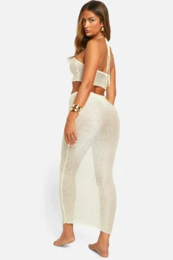 Knitted Co-Ords|Knitwear*boohoo Sequin Knit Top & Maxi Skirt Beach Co-ord ecru