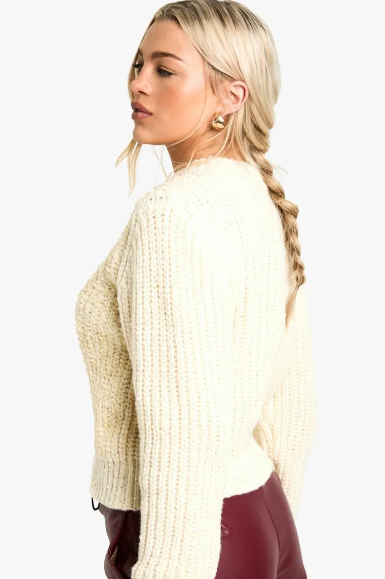 Cardigans|Knitwear*boohoo Sequin Knitted Zip Through Bomber Cardigan cream
