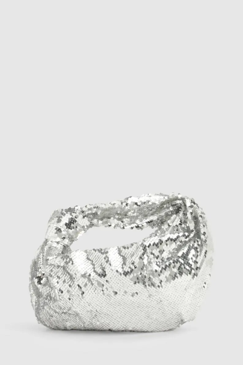Handbags*boohoo Sequin Knot Detail Grab Bag silver