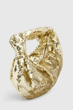 Handbags*boohoo Sequin Knot Detail Grab Bag gold