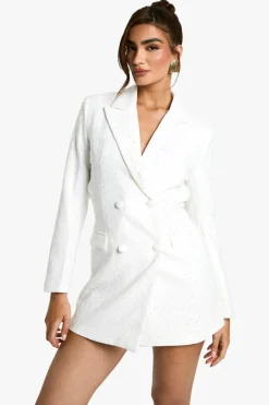 Blazer Dresses|Mini Dresses*boohoo Sequin Lace Blazer Dress white