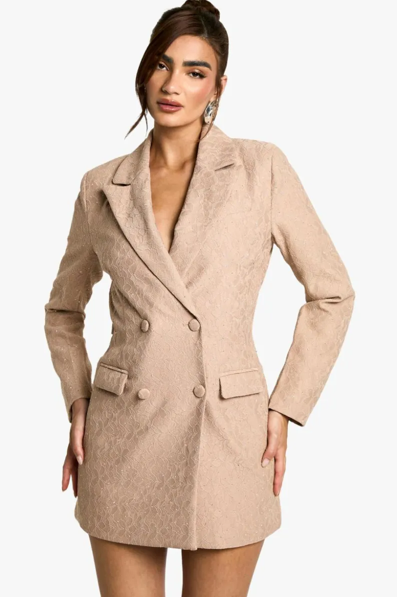 Blazer Dresses*boohoo Sequin Lace Blazer Dress nude