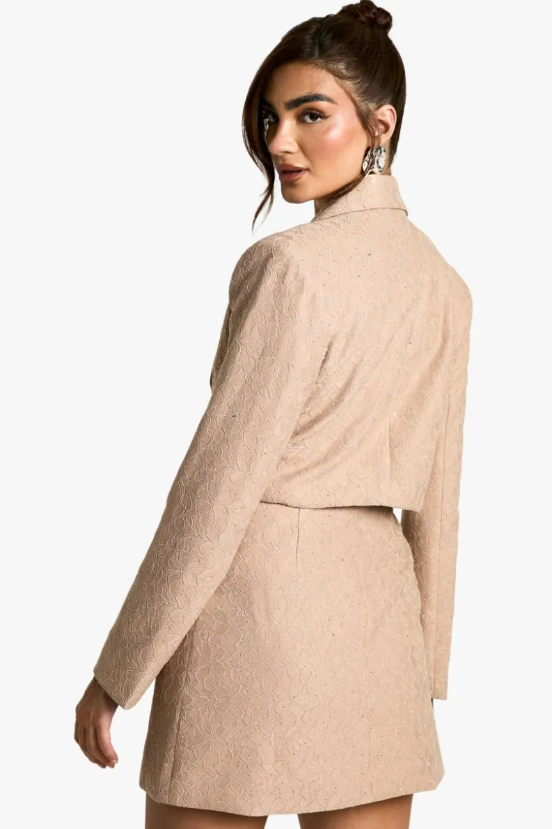 Blazer Dresses*boohoo Sequin Lace Blazer Dress nude