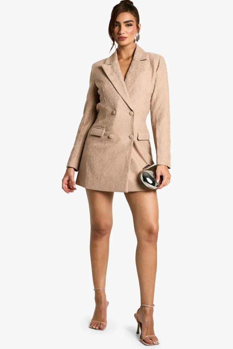 Blazer Dresses*boohoo Sequin Lace Blazer Dress nude