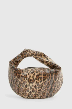 Handbags*boohoo Sequin Knot Detail Grab Bag leopard