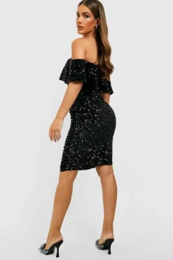 Midi Dresses*boohoo Sequin Off The Shoulder Midi Party Dress black