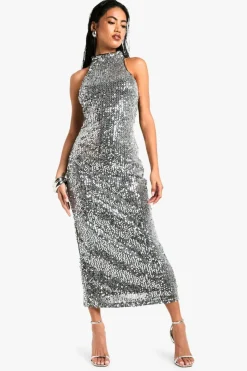Bodycon Dresses|Dresses*boohoo Sequin Racer Midaxi Dress silver