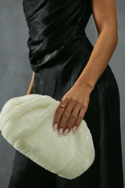 Handbags|Clutch Bags*MissPap Sequin Rounded Clutch Bag white