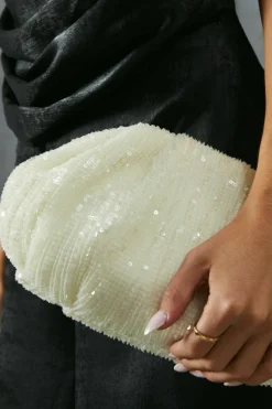 Handbags|Clutch Bags*MissPap Sequin Rounded Clutch Bag white