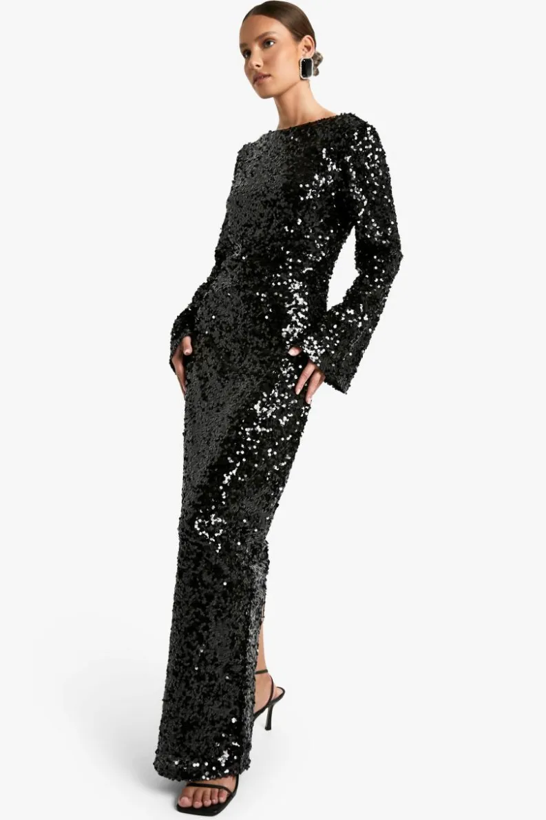 Maxi Dresses*boohoo Sequin Scoop Back Maxi Dress black