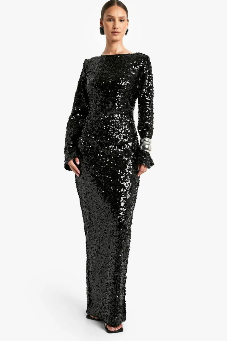 Maxi Dresses*boohoo Sequin Scoop Back Maxi Dress black