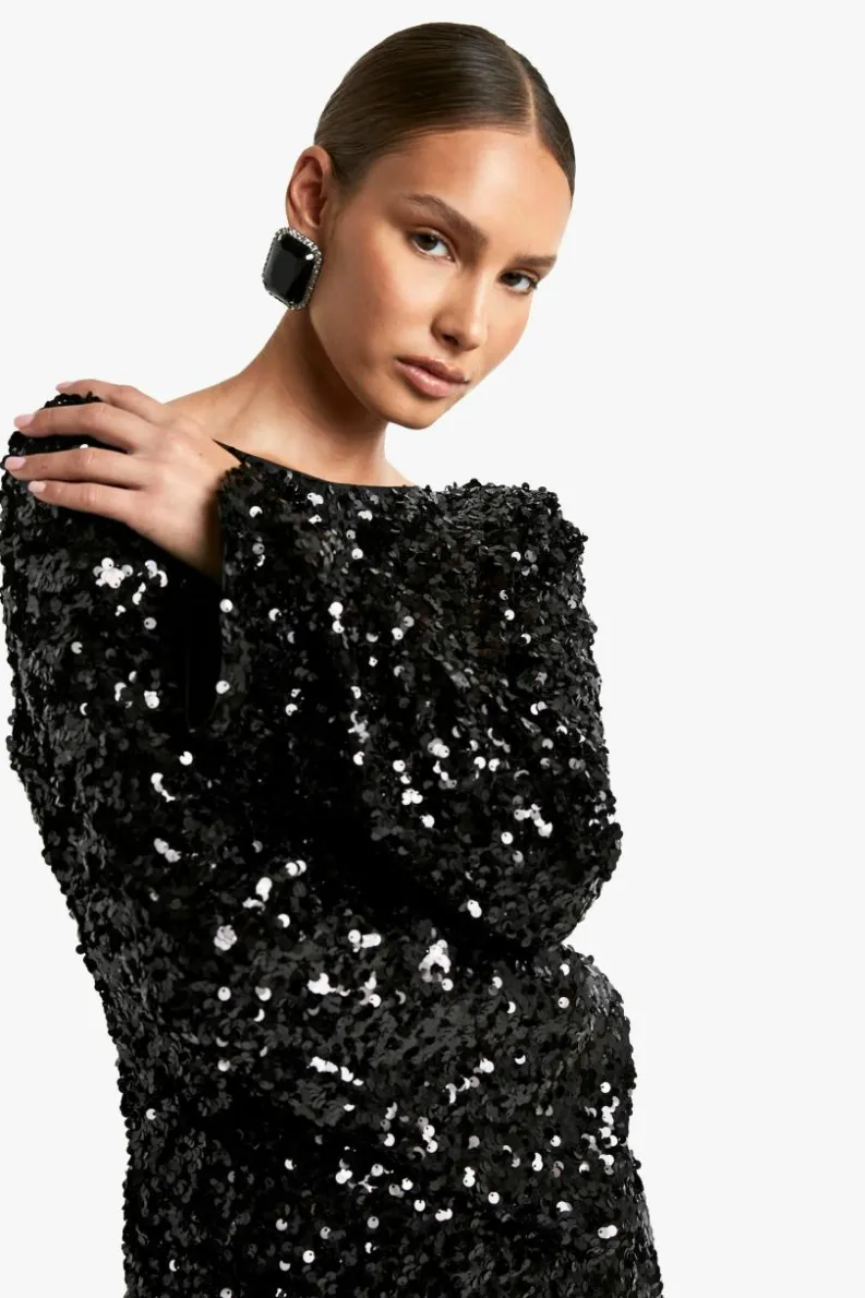 Maxi Dresses*boohoo Sequin Scoop Back Maxi Dress black