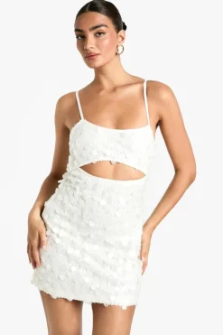 Mini Dresses*boohoo Sequin Scoop Neck Cut Out Mini Dress white