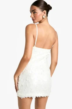 Mini Dresses*boohoo Sequin Scoop Neck Cut Out Mini Dress white