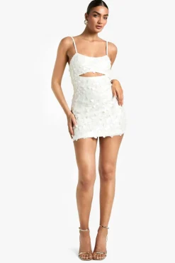 Mini Dresses*boohoo Sequin Scoop Neck Cut Out Mini Dress white