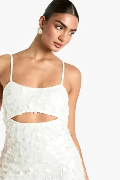 Mini Dresses*boohoo Sequin Scoop Neck Cut Out Mini Dress white