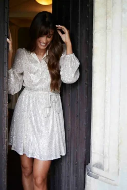 Shirt Dresses*Blue Vanilla Sequin Shirt Dress Gold