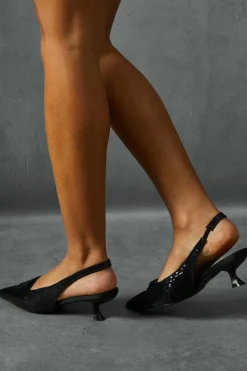 Heels*MissPap Sequin Sling Back Pointed Heels black