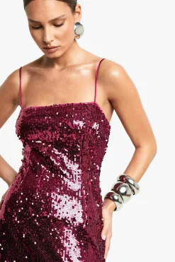 Maxi Dresses*boohoo Sequin Square Neck Maxi Dress hot pink
