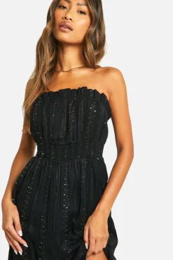Smock Dresses*boohoo Sequin Stripe Split Maxi Dress black