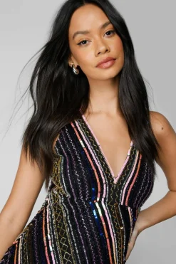 Wrap Dresses*NastyGal Sequin Stripe Tassel Hem Wrap Mini Dress multi
