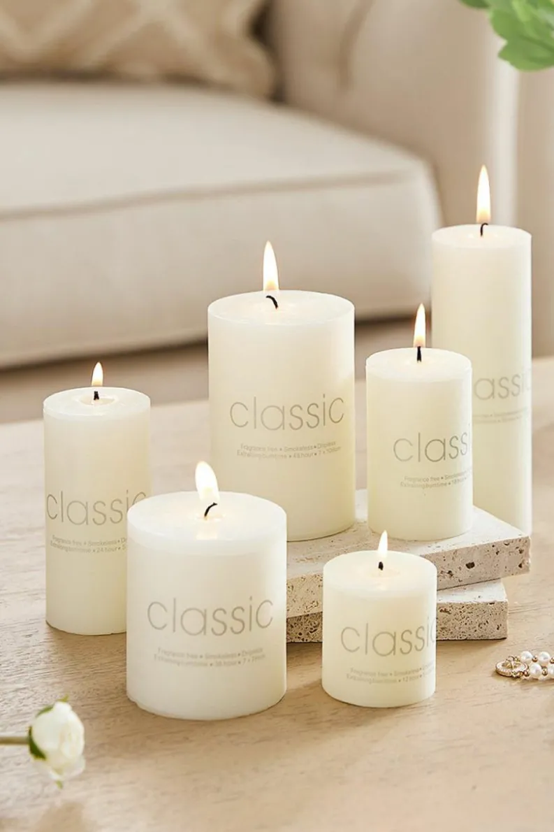 Candles & Diffusers|Candles*Living and Home Set of 6 European White Cylindrical Unscented Candles Ivory