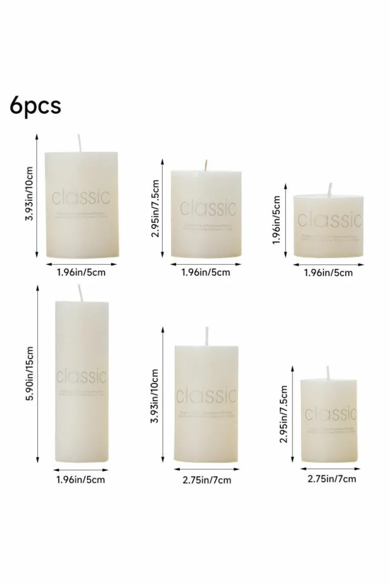 Candles & Diffusers|Candles*Living and Home Set of 6 European White Cylindrical Unscented Candles Ivory