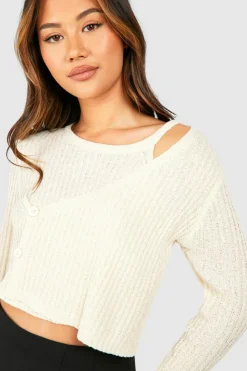 Cardigans*boohoo Sheer Asymmetric Cardigan ecru