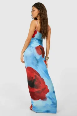 Cami Dresses*boohoo Sheer Floral Strappy Maxi Dress blue