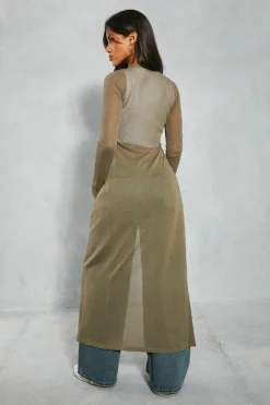 Cardigans*MissPap Sheer Knit Button Detail Maxi Cardigan khaki