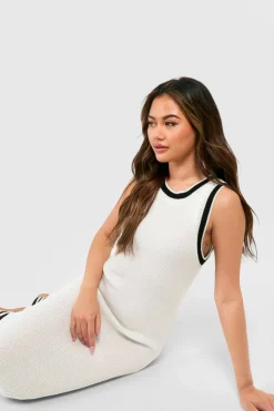 Jumper Dresses|Jumper Dresses*boohoo Sheer Knit Contrast Binding Beach Maxi Dress white