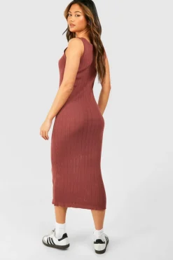 Jumper Dresses|Jumper Dresses*boohoo Sheer Ladder Knitted Scoop Midaxi Dress rose