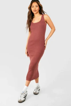 Jumper Dresses|Jumper Dresses*boohoo Sheer Ladder Knitted Scoop Midaxi Dress rose