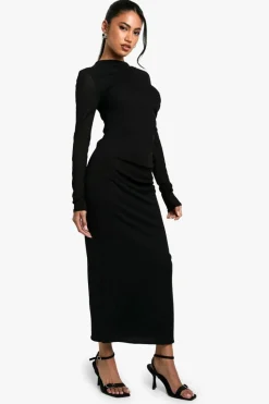 Maxi Dresses|Long Sleeve Dresses*boohoo Sheer Ruched Long Sleeve Maxi Dress black