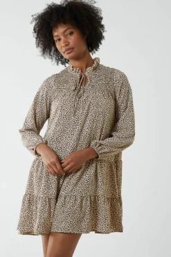 Smock Dresses*Blue Vanilla Shirred Cheetah Smock Dress Stone