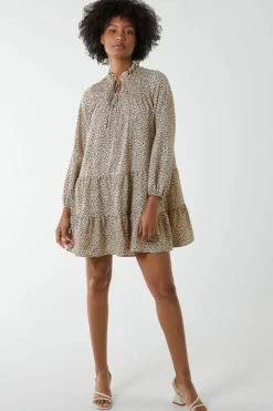 Smock Dresses*Blue Vanilla Shirred Cheetah Smock Dress Stone