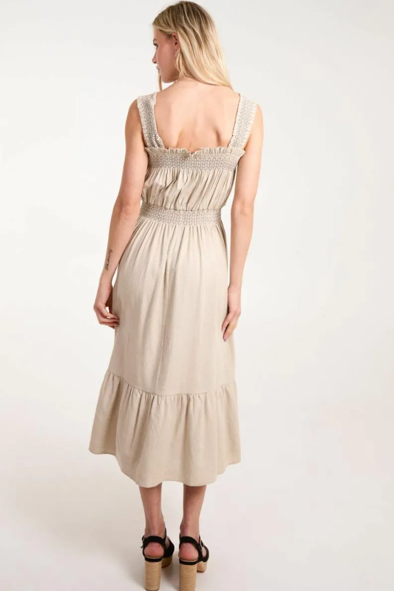 Midi Dresses*Blue Vanilla Shirred Detail Midi Dress Stone