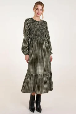 Midi Dresses*Blue Vanilla Shirred Front Midi Dress Khaki
