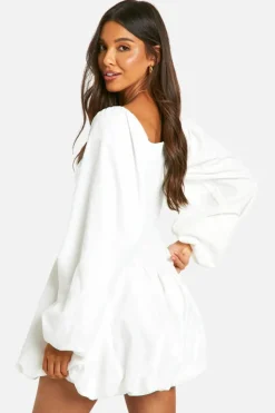 Smock Dresses*boohoo Shirred Long Sleeve Smock Dress white