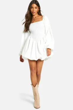 Smock Dresses*boohoo Shirred Long Sleeve Smock Dress white