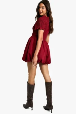 Smock Dresses*boohoo Shirred Puff Sleeve Mini Dress burgundy