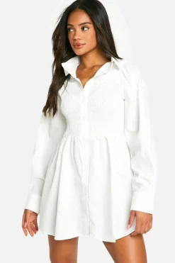 Shirt Dresses*boohoo Shirred Shirt Dress white